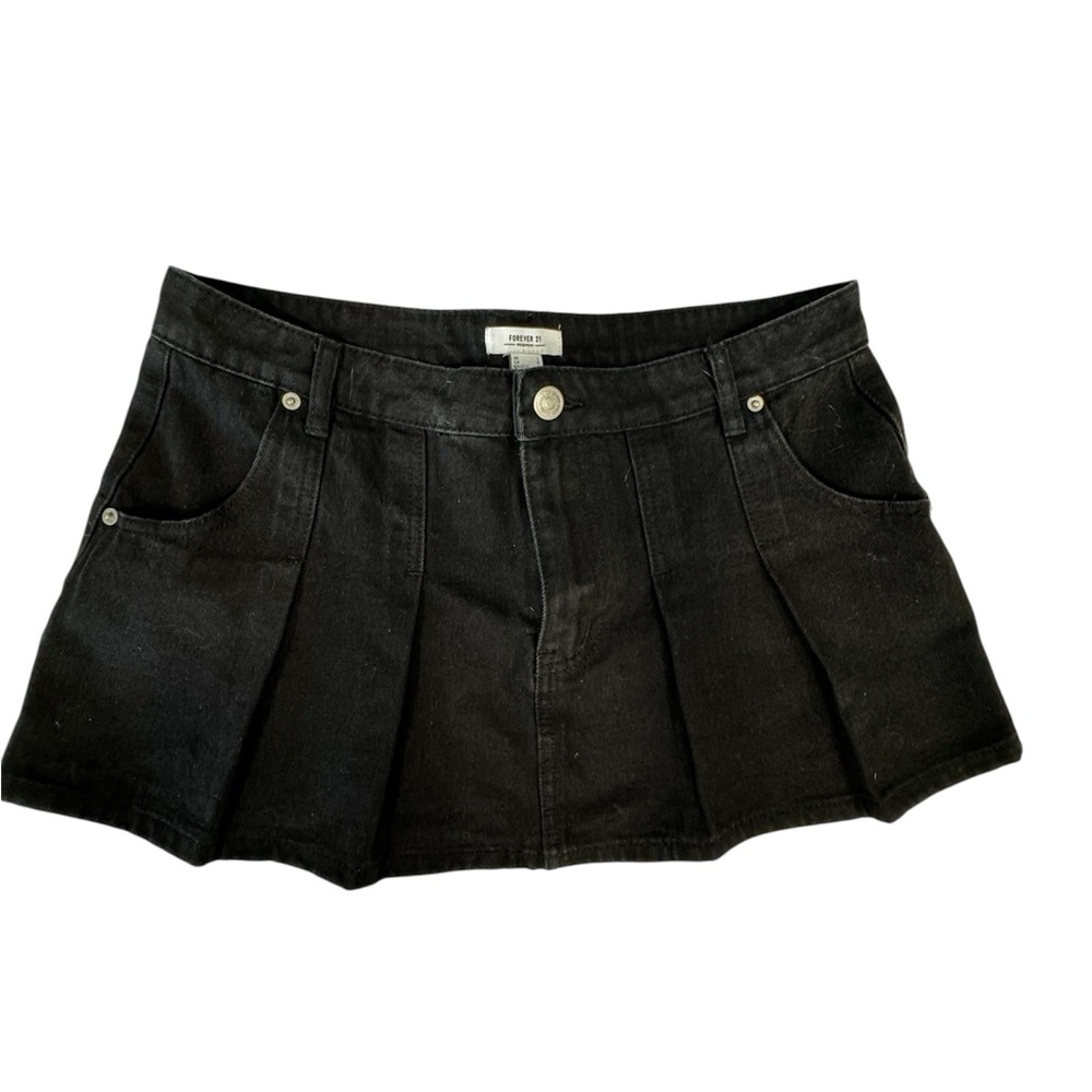 Forever 21 Women's Black Denim Pleated Mini Skirt